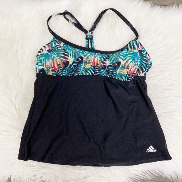 Adidas Womens Small Monstera Tropical Tankini Swim Top - Picture 1 of 9